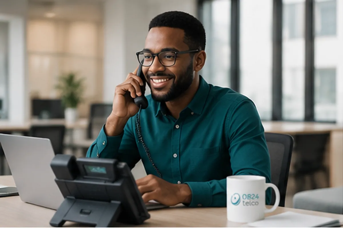 Professional making a desk call with 0824 Telco