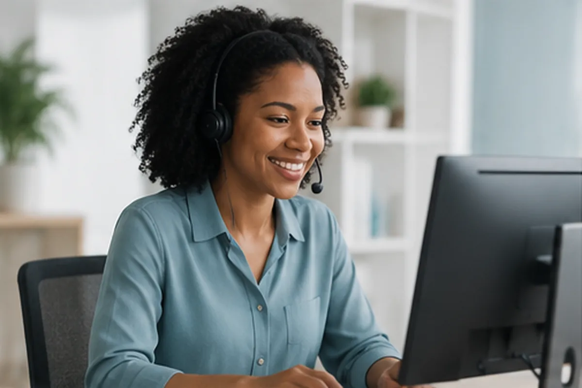 Customer service agent with headset
